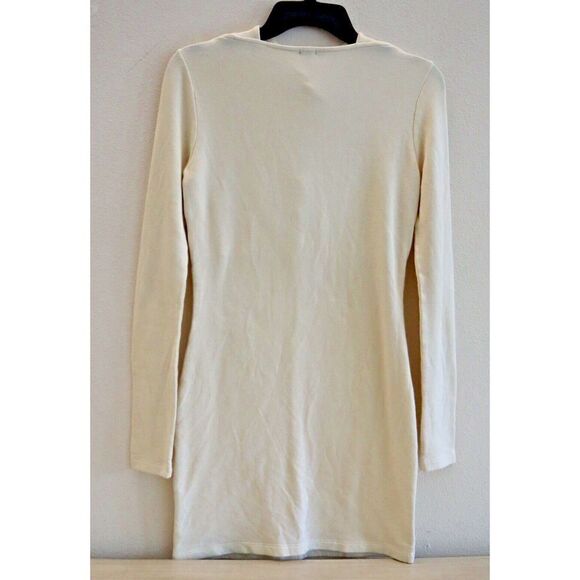 Monrow Women's Sz S Beige/Cream Twisty Neck Cutout Detail L/S Mini Dress - Picture 2 of 7